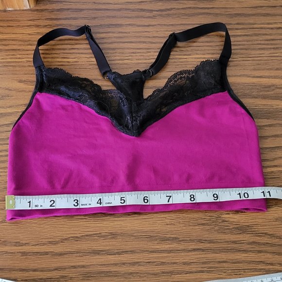 Maidenform Fuchsia Wireless V-Neck Racerback Lace Bralette. Sz: L - Picture 3 of 8